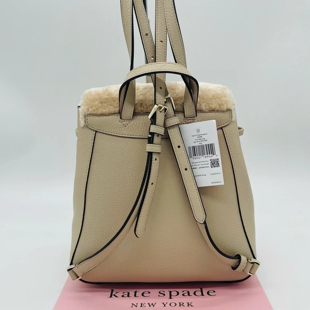 Kate Spade Leila Medium Flap Backpack Faux Shearling
